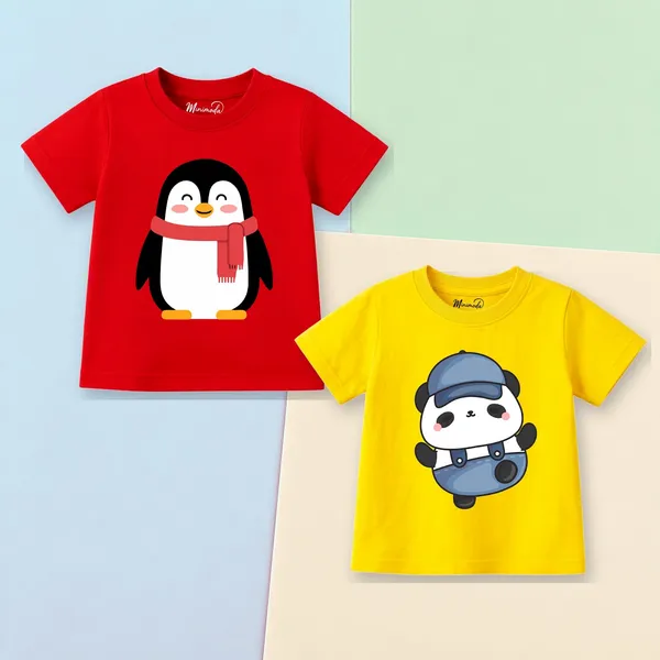 Scarf_Penguin_&_Cap_Panda_|_Red_&_Yellow_Cotton_T-Shirt_Combo_for_Boys_&_Girls_(Pack_of_2)
