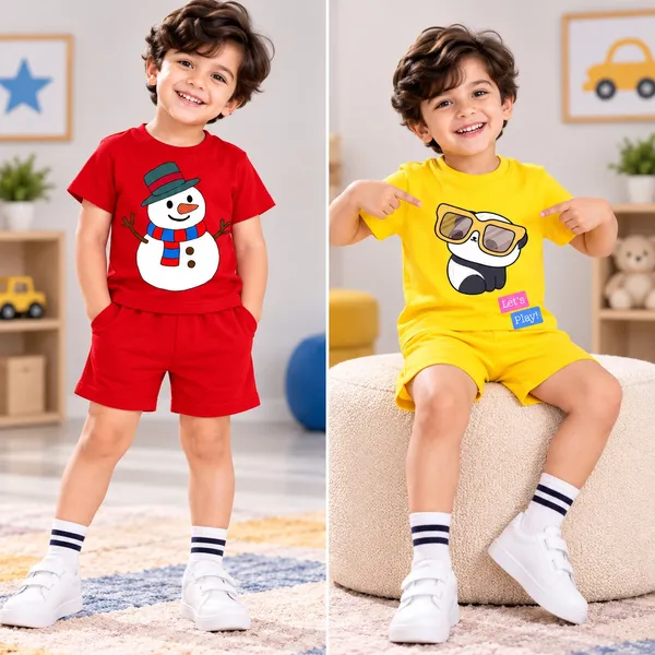 Happy_Snowman_&_Sunglasses_Panda_|_Red_&_Yellow_Cotton_Co-ord_Set_Combo_for_Boys_(Pack_of_2)