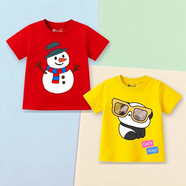 Happy_Snowman_&_Sunglasses_Panda_|_Red_&_Yellow_Cotton_Co-ord_Set_Combo_for_Boys_(Pack_of_2)