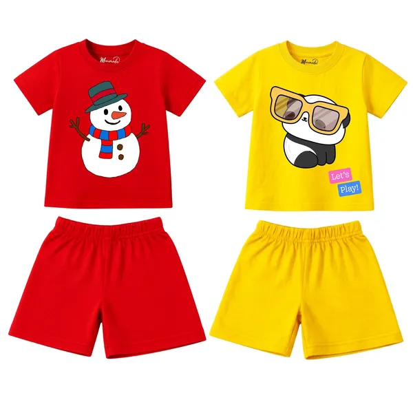 Happy_Snowman_&_Sunglasses_Panda_|_Red_&_Yellow_Cotton_Co-ord_Set_Combo_for_Boys_(Pack_of_2)