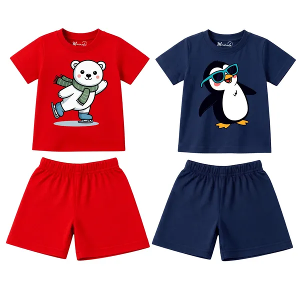 Skating_Polar_Bear_&_Cool_Penguin_|_Red_&_Deep_Blue_Cotton_Co-ord_Set_Combo_for_Boys_(Pack_of_2)