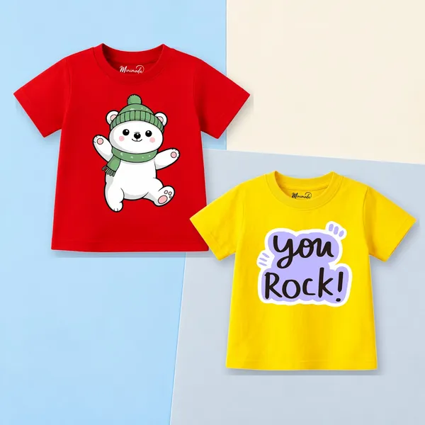Green_Hat_Polar_Bear_&_You_Rock_|_Red_&_Yellow_Cotton_T-Shirt_Combo_for_Boys_&_Girls_(Pack_of_2)