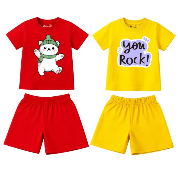 Green_Hat_Polar_Bear_&_You_Rock_|_Red_&_Yellow_Cotton_Co-ord_Set_Combo_for_Boys_(Pack_of_2)