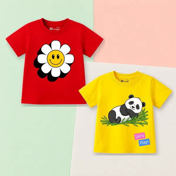 Smiley_Daisy_&_Sleepy_Panda_Let's_Play_|_Red_&_Yellow_Cotton_T-Shirt_Combo_for_Boys_&_Girls_(Pack_of_2)