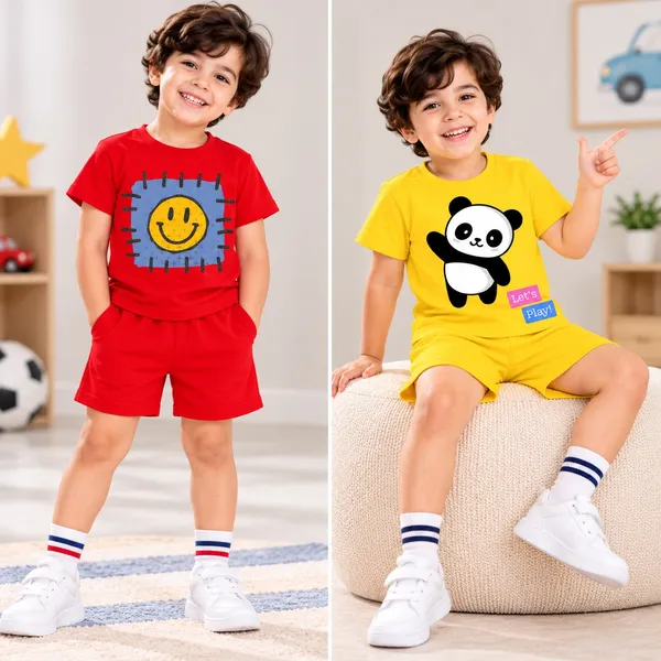 Smiley_Patch_&_Waving_Panda_Let's_Play_|_Red_&_Yellow_Cotton_Co-ord_Set_Combo_for_Boys_(Pack_of_2)
