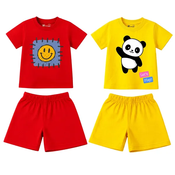 Smiley_Patch_&_Waving_Panda_Let's_Play_|_Red_&_Yellow_Cotton_Co-ord_Set_Combo_for_Boys_(Pack_of_2)