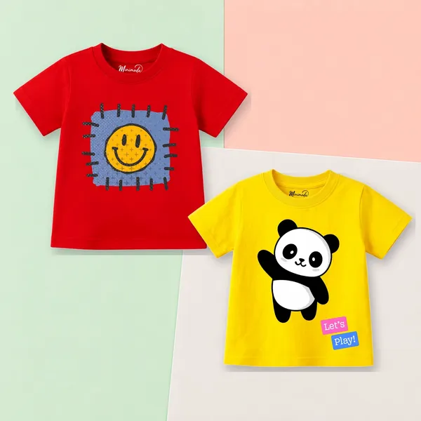 Smiley_Patch_&_Waving_Panda_Let's_Play_|_Red_&_Yellow_Cotton_T-Shirt_Combo_for_Boys_&_Girls_(Pack_of_2)