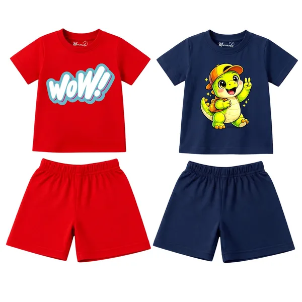 Wow_Pop_Art_&_School_Dino_|_Red_&_Deep_Blue_Cotton_Co-ord_Set_Combo_for_Boys_(Pack_of_2)
