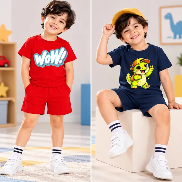 Wow_Pop_Art_&_School_Dino_|_Red_&_Deep_Blue_Cotton_Co-ord_Set_Combo_for_Boys_(Pack_of_2)