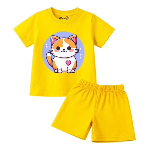 Cute_Script_&_Kitty_Circle_|_Red_&_Yellow_Cotton_Co-ord_Set_Combo_for_Girls_(Pack_of_2)