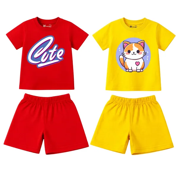 Cute_Script_&_Kitty_Circle_|_Red_&_Yellow_Cotton_Co-ord_Set_Combo_for_Girls_(Pack_of_2)