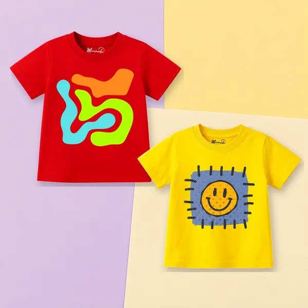 Abstract_Squiggle_&_Smiley_Patch_|_Red_&_Yellow_Cotton_T-Shirt_Combo_for_Boys_&_Girls_(Pack_of_2)
