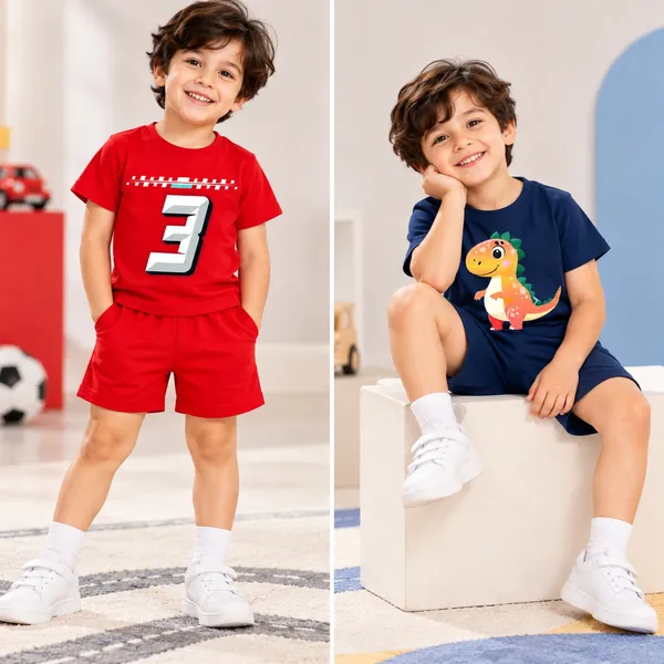 Race_Number_3_&_Sunset_Dino_|_Red_&_Deep_Blue_Cotton_Co-ord_Set_Combo_for_Boys_(Pack_of_2)