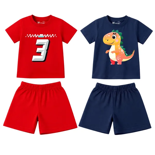 Race_Number_3_&_Sunset_Dino_|_Red_&_Deep_Blue_Cotton_Co-ord_Set_Combo_for_Boys_(Pack_of_2)