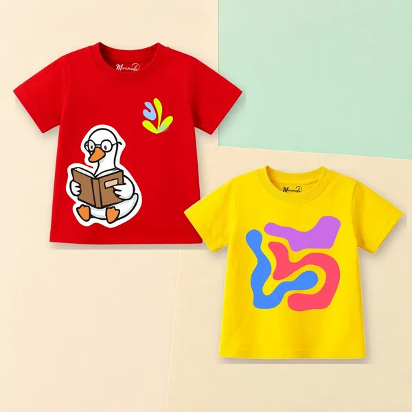 Reading_Duck_&_Abstract_Squiggle_Cool_Tone_|_Red_&_Yellow_Cotton_Co-ord_Set_Combo_for_Boys_(Pack_of_2)