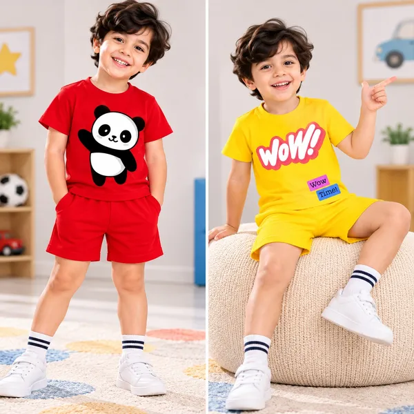 Waving_Panda_&_Wow_Time_|_Red_&_Yellow_Cotton_Co-ord_Set_Combo_for_Boys_(Pack_of_2)