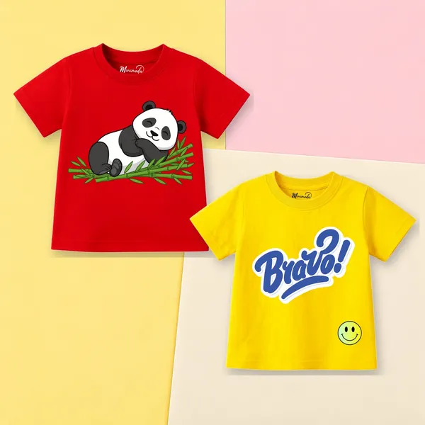 Sleepy_Panda_&_Bravo_Smiley_|_Red_&_Yellow_Cotton_T-Shirt_Combo_for_Girls_(Pack_of_2)