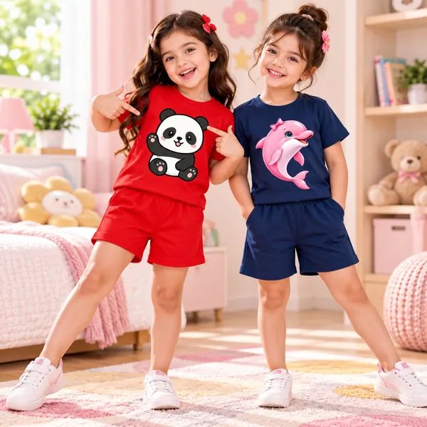 Sitting_Panda_&_Pretty_Dolphin_|_Red_&_Deep_Blue_Cotton_Co-ord_Set_Combo_for_Girls_(Pack_of_2)