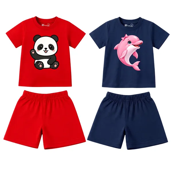 Sitting_Panda_&_Pretty_Dolphin_|_Red_&_Deep_Blue_Cotton_Co-ord_Set_Combo_for_Girls_(Pack_of_2)