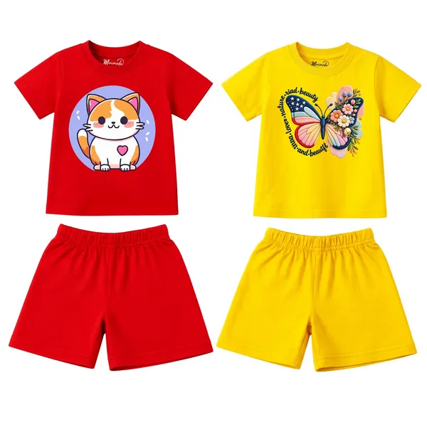 Kitty_Circle_&_Floral_Butterfly_|_Red_&_Yellow_Cotton_Co-ord_Set_Combo_for_Girls_(Pack_of_2)