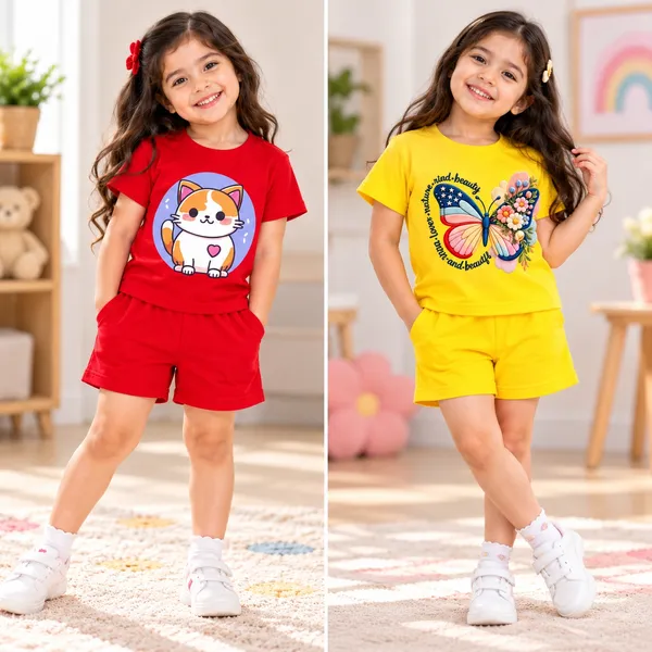 Kitty_Circle_&_Floral_Butterfly_|_Red_&_Yellow_Cotton_Co-ord_Set_Combo_for_Girls_(Pack_of_2)