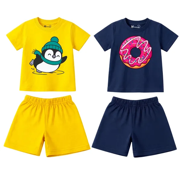 Teal_Beanie_Penguin_&_Sprinkle_Donut_|_Yellow_&_Deep_Blue_Cotton_Co-ord_Set_Combo_for_Girls_(Pack_of_2)