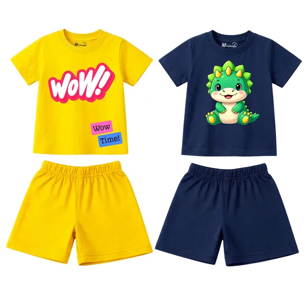 Wow_Time_&_Baby_Dino_|_Yellow_&_Deep_Blue_Cotton_Co-ord_Set_Combo_for_Boys_(Pack_of_2)