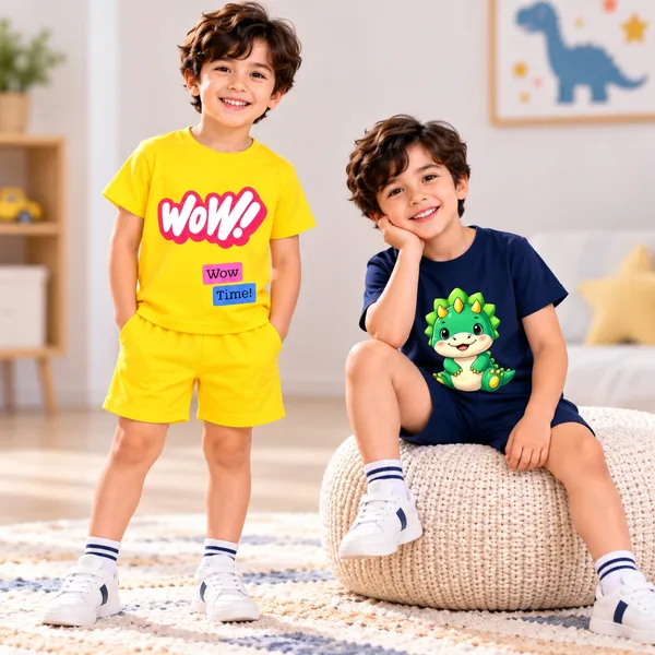 Wow_Time_&_Baby_Dino_|_Yellow_&_Deep_Blue_Cotton_Co-ord_Set_Combo_for_Boys_(Pack_of_2)