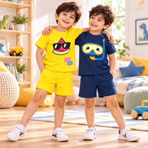 Watermelon_In_Shades_&_Snorkel_Buddy_|_Yellow_&_Deep_Blue_Cotton_Co-ord_Set_Combo_for_Boys_(Pack_of_2)