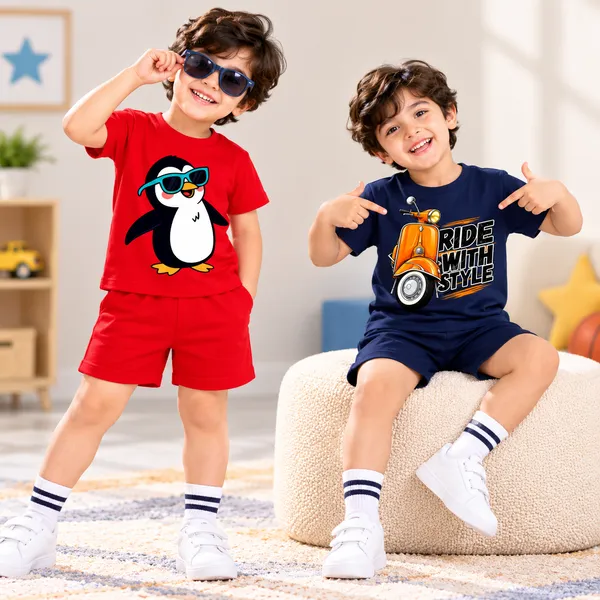 Cool_Penguin_&_Ride_With_Style_Scooter_|_Red_&_Deep_Blue_Co-ord_Set_Combo_(Pack_of_2)
