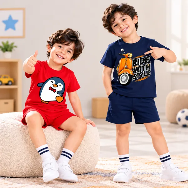 Dapper_Penguin_&_Ride_With_Style_Scooter_|_Red_&_Deep_Blue_Co-ord_Set_Combo_(Pack_of_2)
