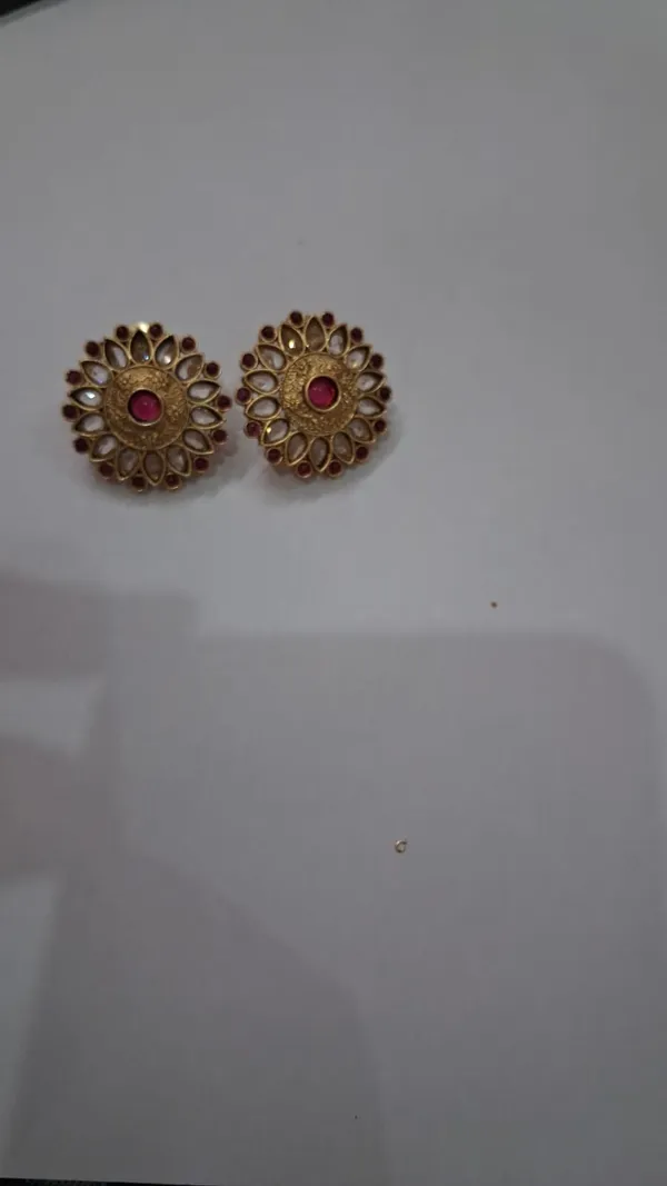 Gold_Red_Brass_Floral_Stud_Earrings_For_Women
