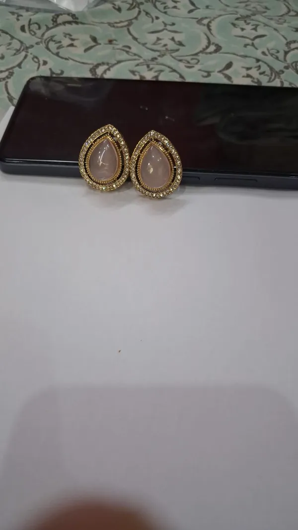 Gold_And_Pink_Stone_Teardrop_Stud_Earrings_For_Women
