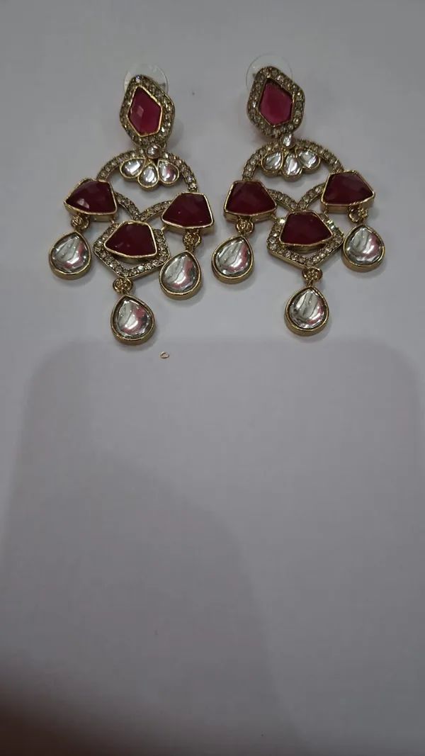 Maroon_And_Gold_Brass_Geometric_Stone_Drop_Earrings_For_Women