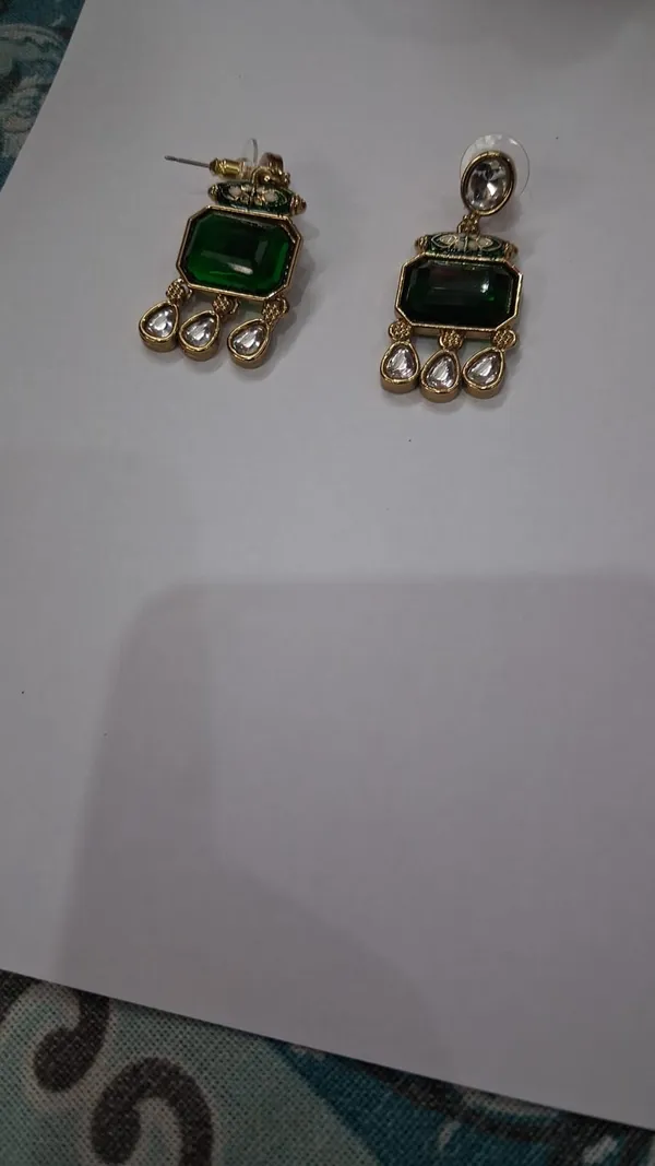Green_And_Gold_Brass_Stone_Teardrop_Drop_Earrings_For_Women