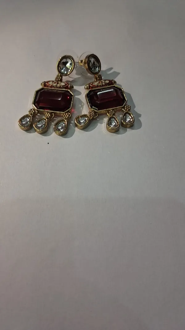 Gold_Brass_Burgundy_Stone_Teardrop_Drop_Earrings_For_Women