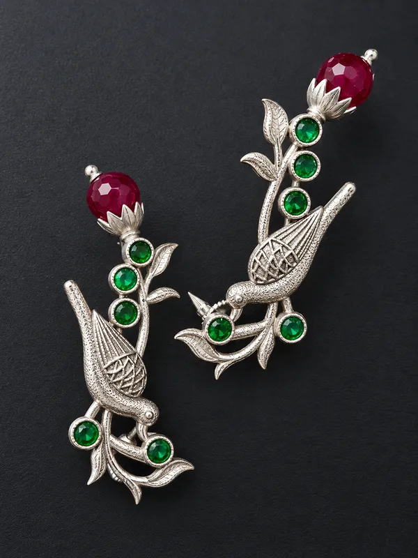 Red_And_Green_Stone_Bird_Drop_Earrings
