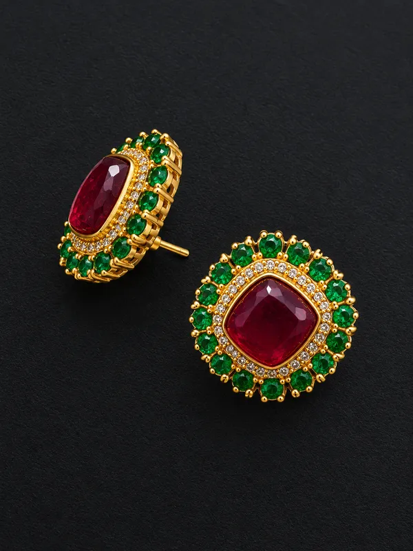 Gold_Tone_Ruby_Green_Stone_Stud_Earrings_for_Women