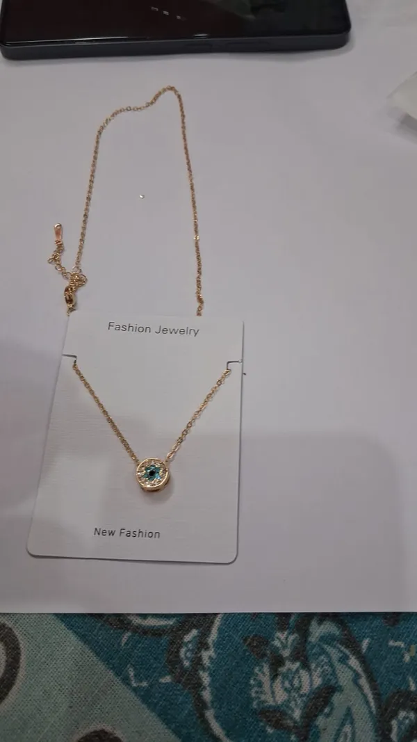 Gold_And_Blue_Brass_Round_Stone_Pendant_Necklace_For_Women