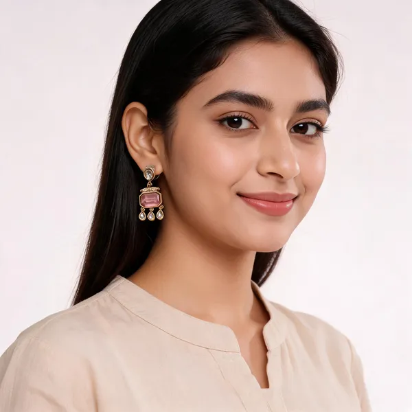 Gold_And_Pink_Brass_Stone_Drop_Earrings_For_Women