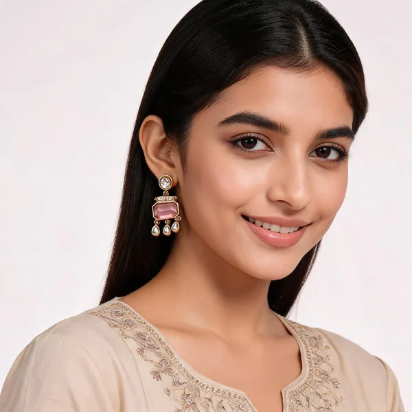 Gold_And_Pink_Brass_Stone_Drop_Earrings_For_Women