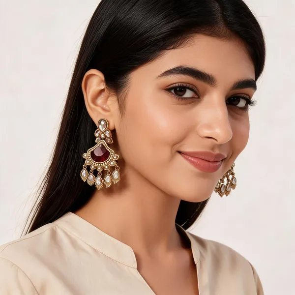 Gold_And_Maroon_Brass_Chandelier_Drop_Earrings_For_Women