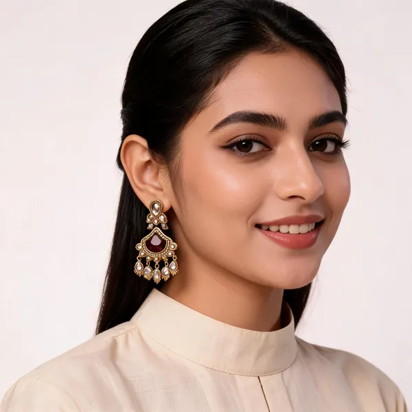 Gold_And_Maroon_Brass_Chandelier_Drop_Earrings_For_Women