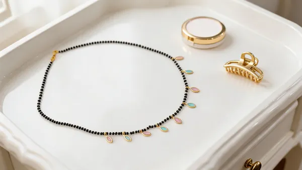 Gold_Brass_Black_Beaded_Leaf_Charm_Necklace_Chain_For_Women
