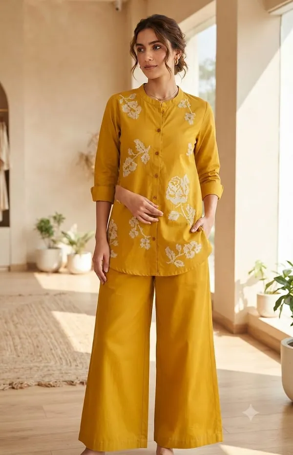 Mustard_Printed_Relaxed_Fit_Kurta_Set_For_Women