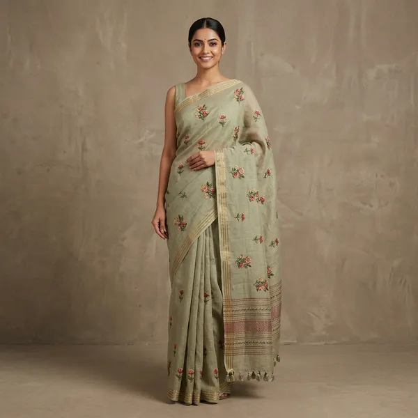 Sage_Green_Cotton_Floral_Print_Saree_for_Women