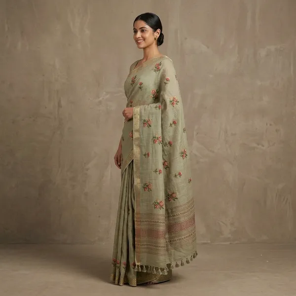 Sage_Green_Cotton_Floral_Print_Saree_for_Women