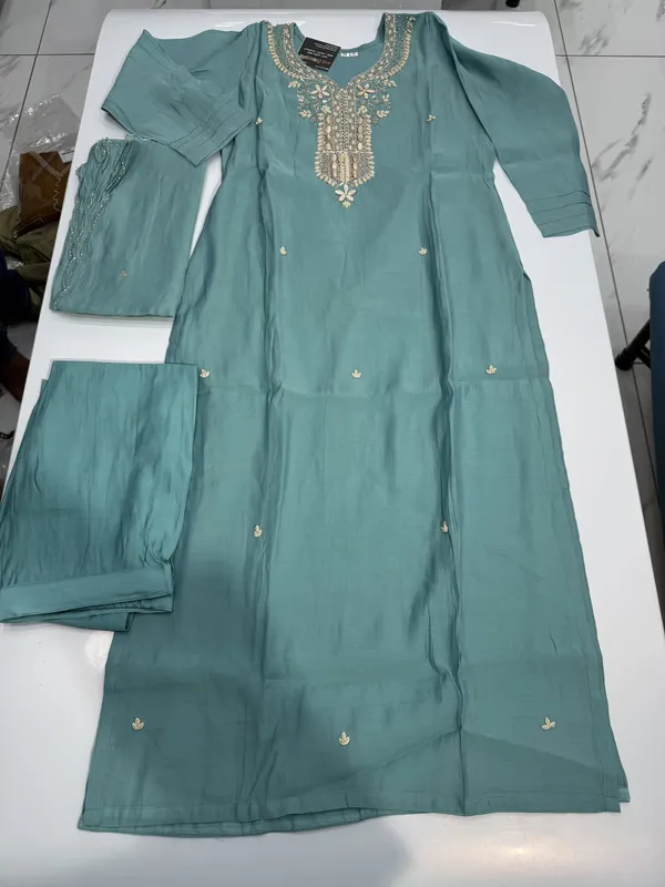 Teal_Embroidered_Straight_Kurta_Set_For_Women