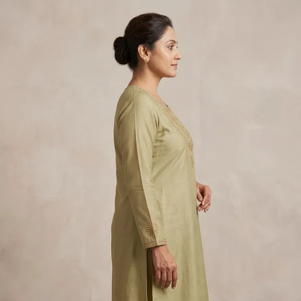 Olive_Embroidered_Flared_Kurta_Set_for_Women