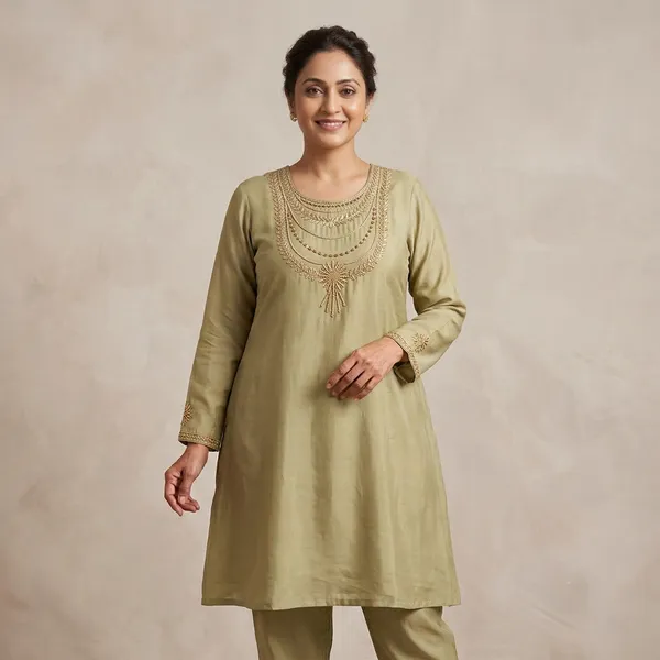 Olive_Embroidered_Flared_Kurta_Set_for_Women